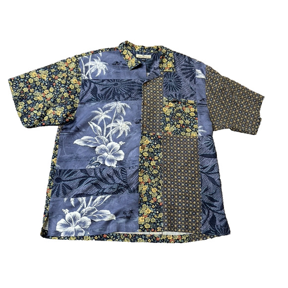 Tommy‎ Bahama Patchwork in Paradise Short Sleeve Silk Button-Up Shirt sz L - Picture 1 of 3